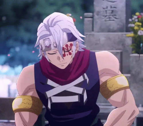 Tengen Uzui Face Down While Seating GIF