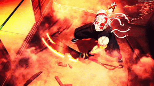 Tengen Vs Gyutaro Unleashing Flame Power GIF