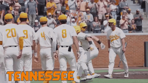Tennessee Baseball Players on Field With Crowd