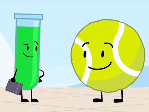 Tennis Ball Next To Test Tube With Green Liquid GIF
