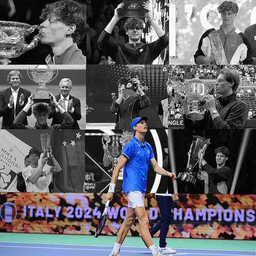 Tennis Player Holding Trophy Italy 2024 World Champions GIF