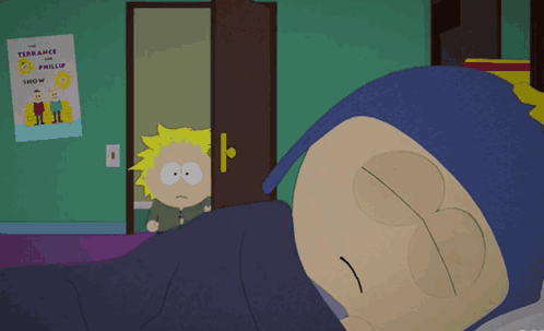 Terrance and Phillip Show Poster Above Cartoon Character