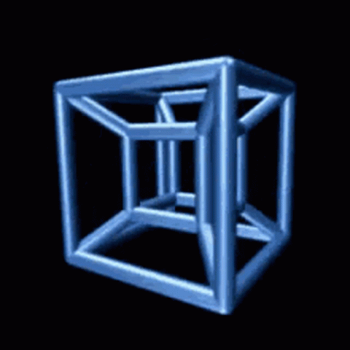 Revolving Blue Tesseract 3d GIF
