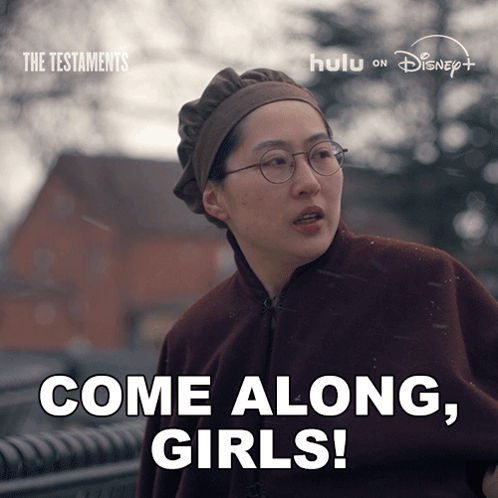 Testaments Poster Woman With Glasses Come Along Girls
