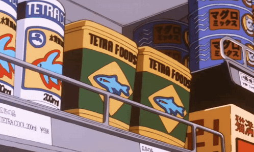 Tetra Foods Are Displayed On A Shelf In A Store GIF