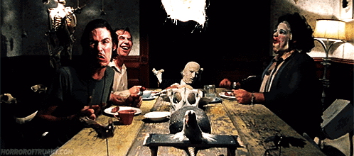 Texas Chainsaw Creepy Dinner GIF