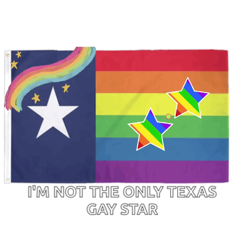 Texas Flag With Rainbow Stars and Text