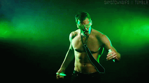 Thad Castle Alan Ritchson Dancing With Only Necktie On GIF