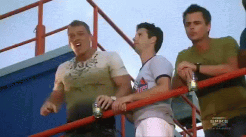Thad Castle Alan Ritchson Drunk Shouting With Friends GIF
