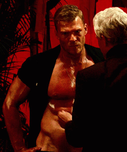 Thad Castle Alan Ritchson Showing Abs GIF