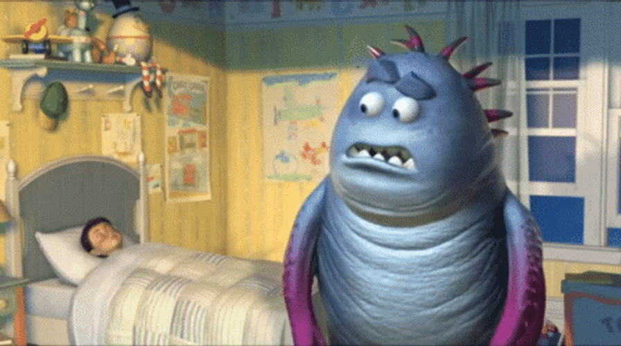 Thaddeus In Monsters Inc Is Worried With Boo GIF