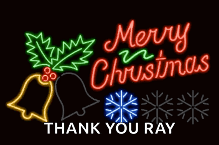 Thank You And Merry Christmas Neon Light Bell  GIF