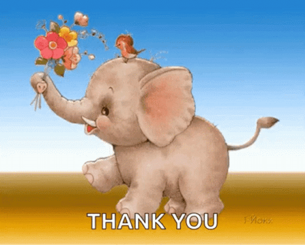 Thank You Animated Elephant Carrying Flowers GIF