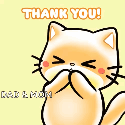 Thank You Card With Cat and Hearts