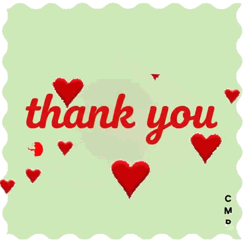 Thank You Card with Red Hearts and Ribbon
