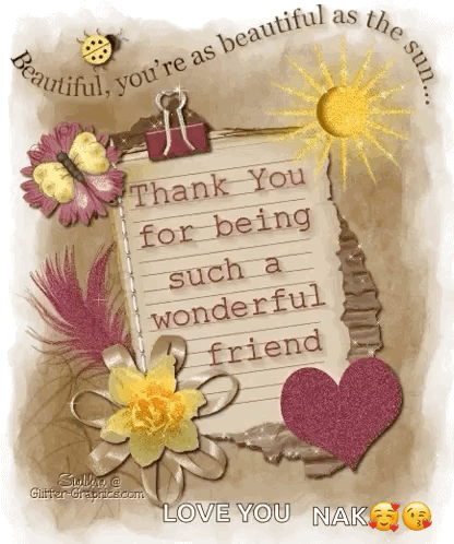 Thank You Card Wonderful Friend Love You Nak