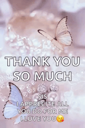 Thank You Glitter Diamond Butterflies Greeting GIF