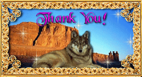 Thank You Glitter Gold Frame Wolf Mountain GIF