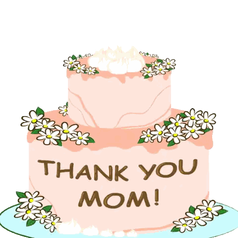 Thank You Mom Cake With Flowers and Penguin
