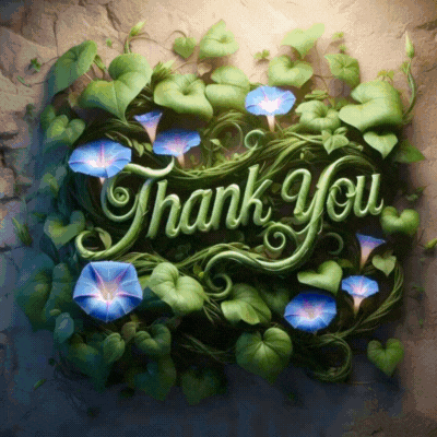 Thank You Surrounded by Blue Flowers and Greenery