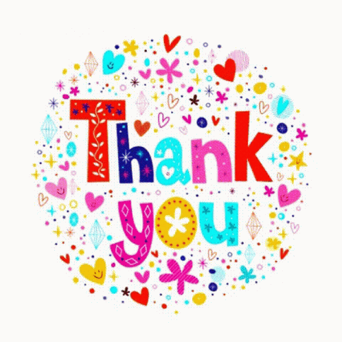 Thank You with Colorful Hearts Flowers Stars and Leaves