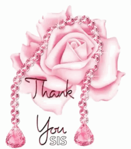 Thanks Girl Pink Rose With Sparkling Jewels GIF