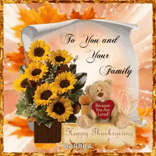 Thanksgiving Card Teddy Bear Holding Heart GIF