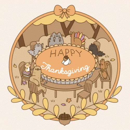 Thanksgiving Cat Animals Sitting Around Pie Table GIF