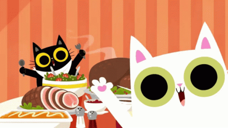 Thanksgiving Cat Black And White Cats Celebrating GIF