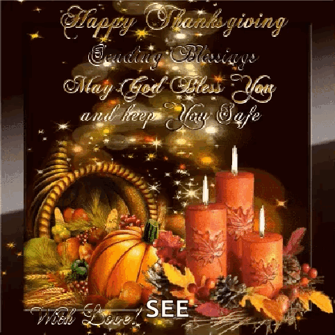 Thanksgiving Greeting Card With Cornucopia And Candles GIF
