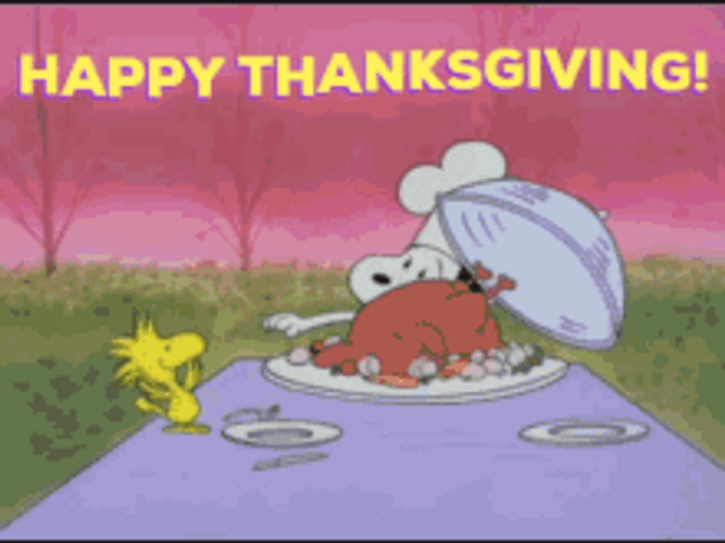 Thanksgiving Turkey Getting Cut By Snoopy Dog GIF