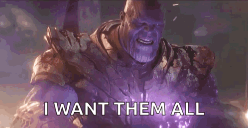 Thanos From Avengers Infinity War Is Saying `` I Want Them All '' In A Purple Light . GIF