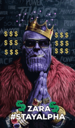 Thanos Is Wearing A Fur Coat And A Crown GIF