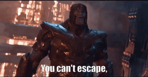 Thanos Says You Can 'T Escape While Standing In Front Of A Burning Building GIF