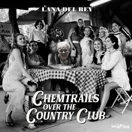 the album cover for lana del rey 's chemtrails over the country club features a group of women sitting around a picnic t