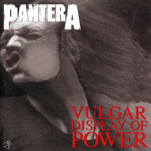 The Album Cover For Pantera 'S Vulgar Display Of Power Features A Man With His Mouth Open GIF