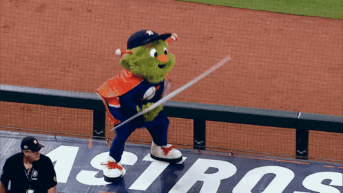 The Astros Mascot Is Holding A Sign That Says Super Loud GIF