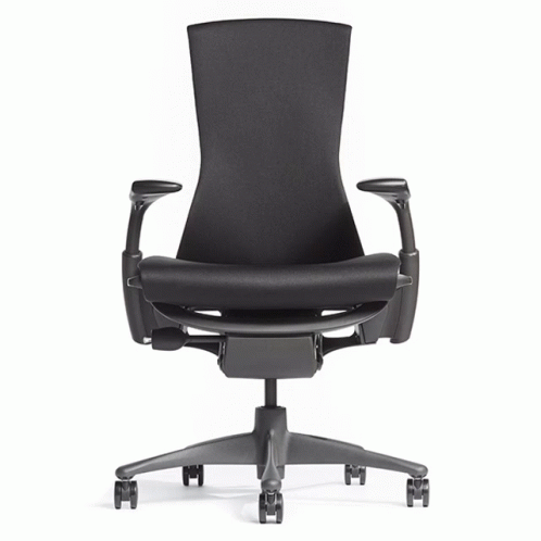 The Back Of A Black Office Chair Shows The Wheels GIF
