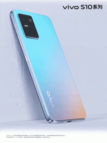 The Back Of A Blue Vivo S10 Phone Against A White Background GIF