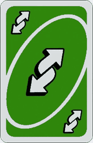 The Back Of A Green Uno Card With Two White Arrows Pointing In Opposite Directions GIF