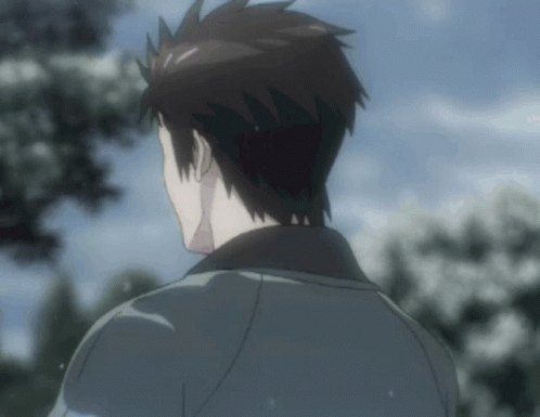 The Back Of A Man 'S Head Is Shown In A Blurry Anime Scene GIF