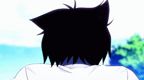 The Back Of A Person 'S Head Is Shown With A Blue Sky In The Background GIF