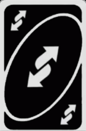 The Back Of A Uno Card With Two Arrows Pointing In Opposite Directions . GIF