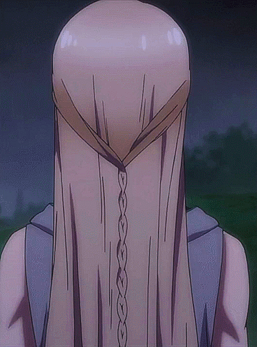 The Back Of A Woman 'S Head With A Braid In Her Hair GIF
