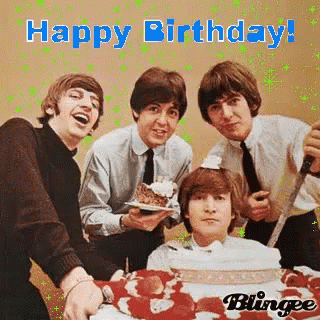 The Beatles Are Celebrating Their Birthday By Cutting A Cake With A Knife . GIF