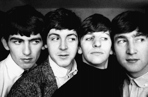 The Beatles Posing In Black And White Photo GIF