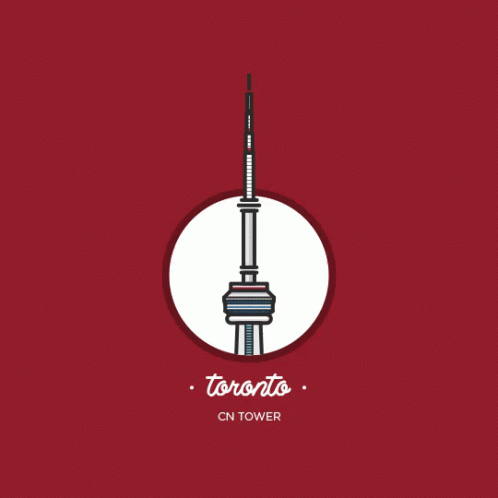 The Cn Tower In Toronto Is Shown On A Red Background GIF