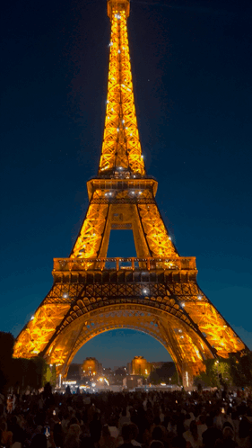 The Eiffel Tower Is Lit Up At Night GIF