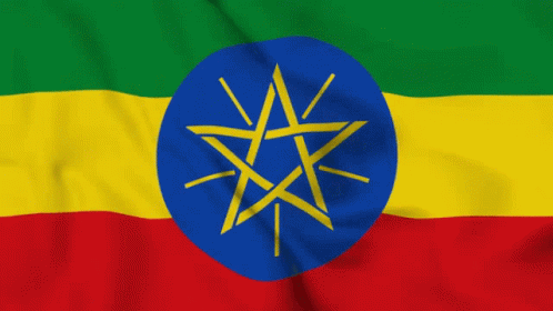 the flag of ethiopia has a blue circle with a yellow star in the middle