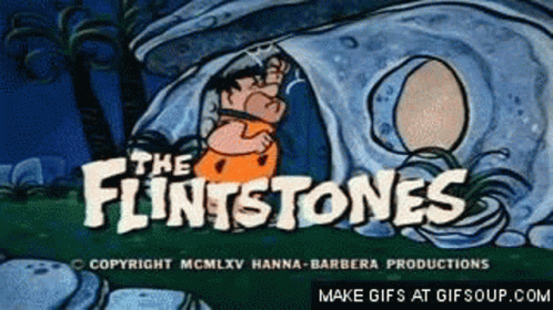 The Flintstones Logo Is A Cartoon Of A Caveman In A Cave . GIF